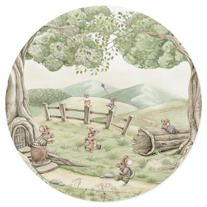 Vinilo decorativo Familia ratón en el bosque - Kikki Belle - Redondo