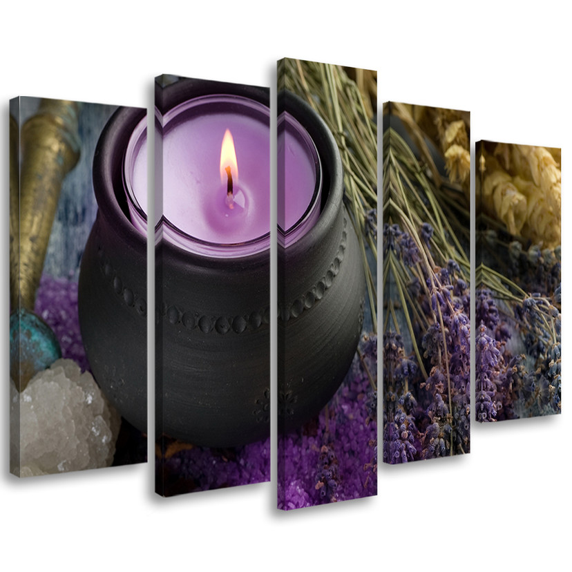5 stykke lærredstryk Lilla Spa Zen Candle