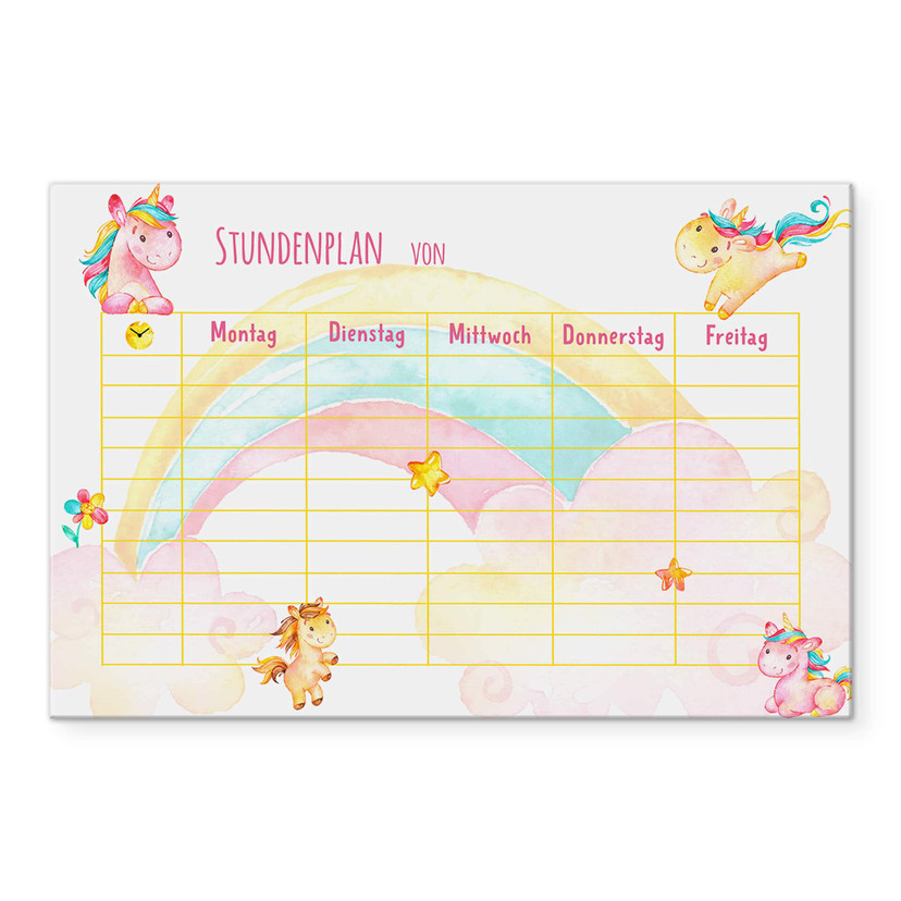 Acrylboard Memoboard Stundenplan Einhörner - transparent