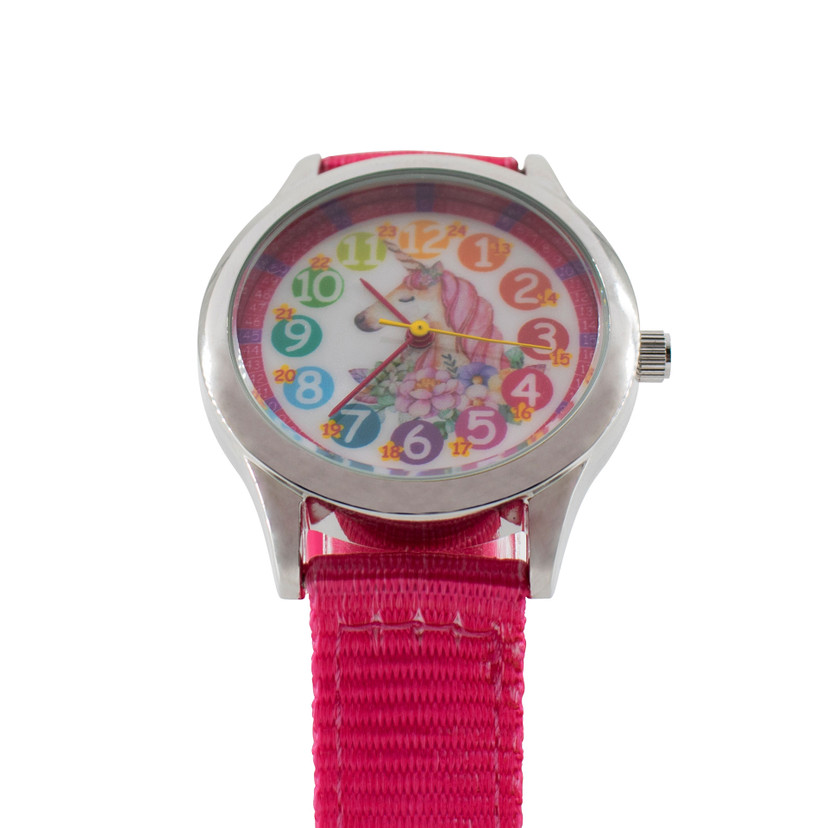 Kinder Armbanduhr Einhorn - Lernuhr analog - Pink