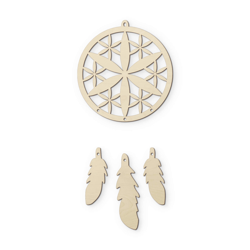 Dekoracja drewniana topola - kwiat Dreamcatcher (4 sztuki)
