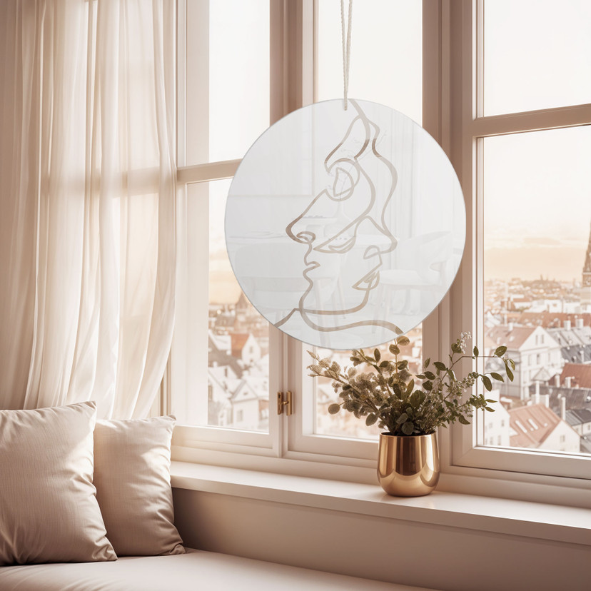 Akrylglasbillede, vinduesbillede til ophængning Faces Line Art - rund