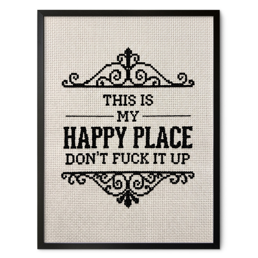 Poster Happy Place Spreuk Borduurpatroon - Magnusson