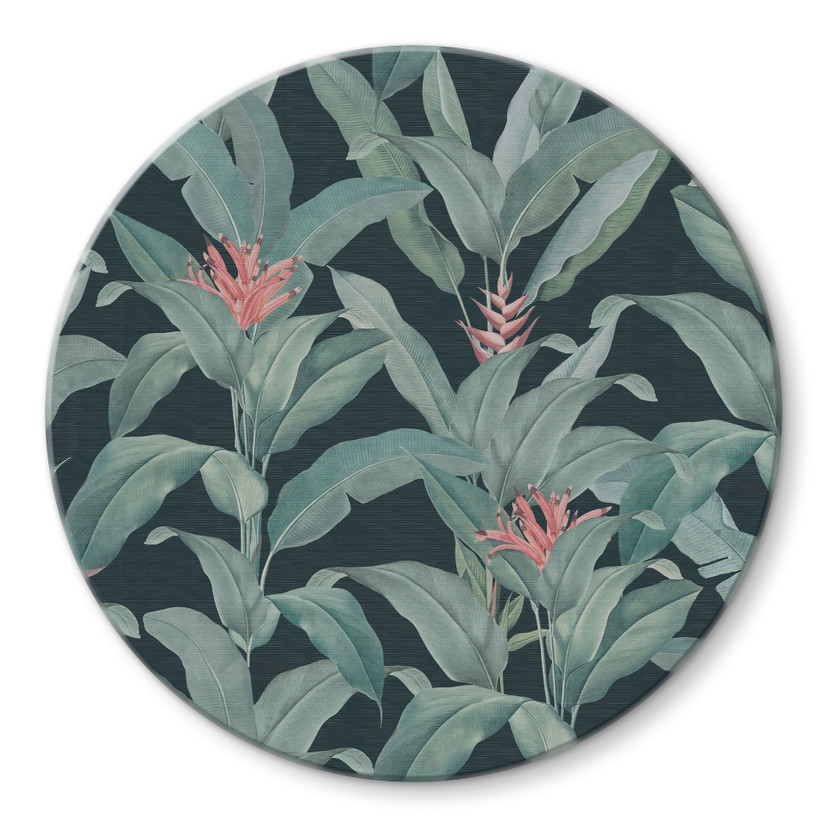 Glasschilderijen Urban Jungle Tropical Leaves Groen - Bloemdecor - Rond