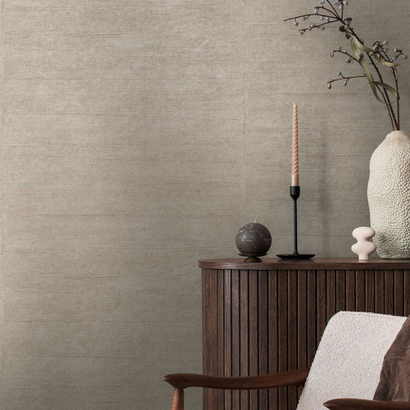 Tapeta teksturowana taupe grey - Tapeta z włókniny z drobnymi liniami - nowoczesna tapeta do wklejen