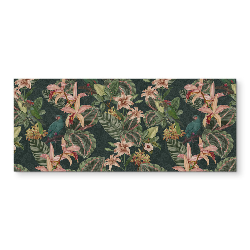Stænkplade til køkken jungle med papegøjer natgrøn - Bloomery Decor