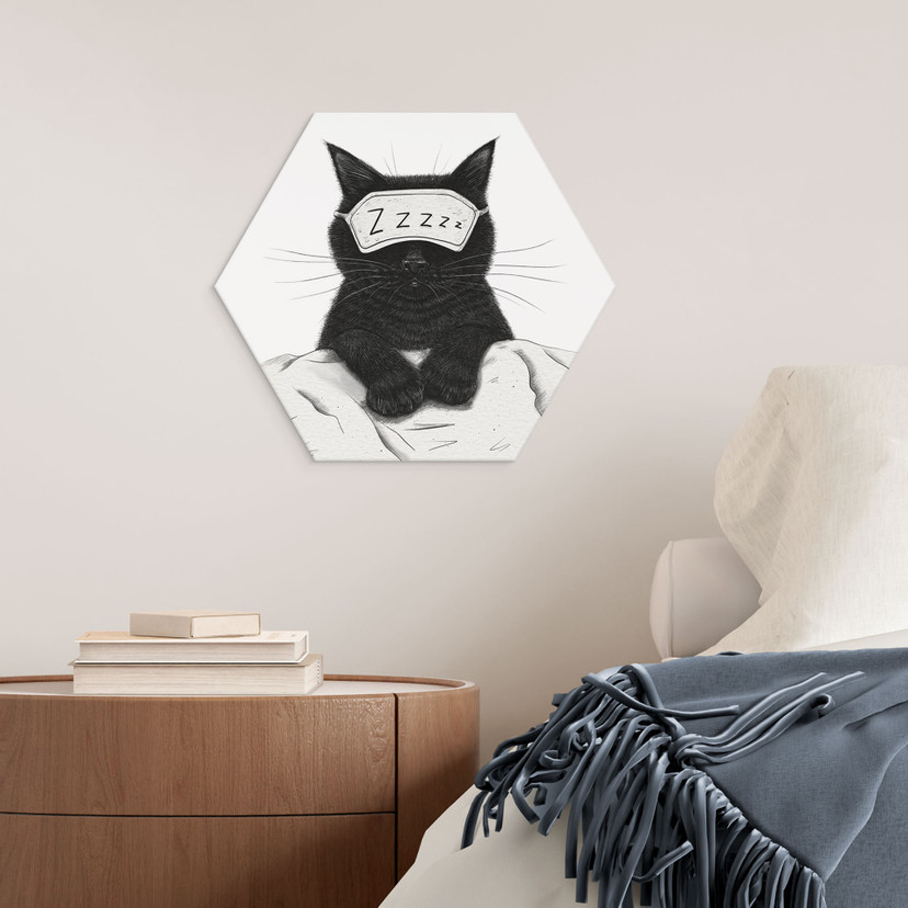 Tableaux hexagonal Chat noir avec masque de nuit - Korenkova - Alu-Dibond