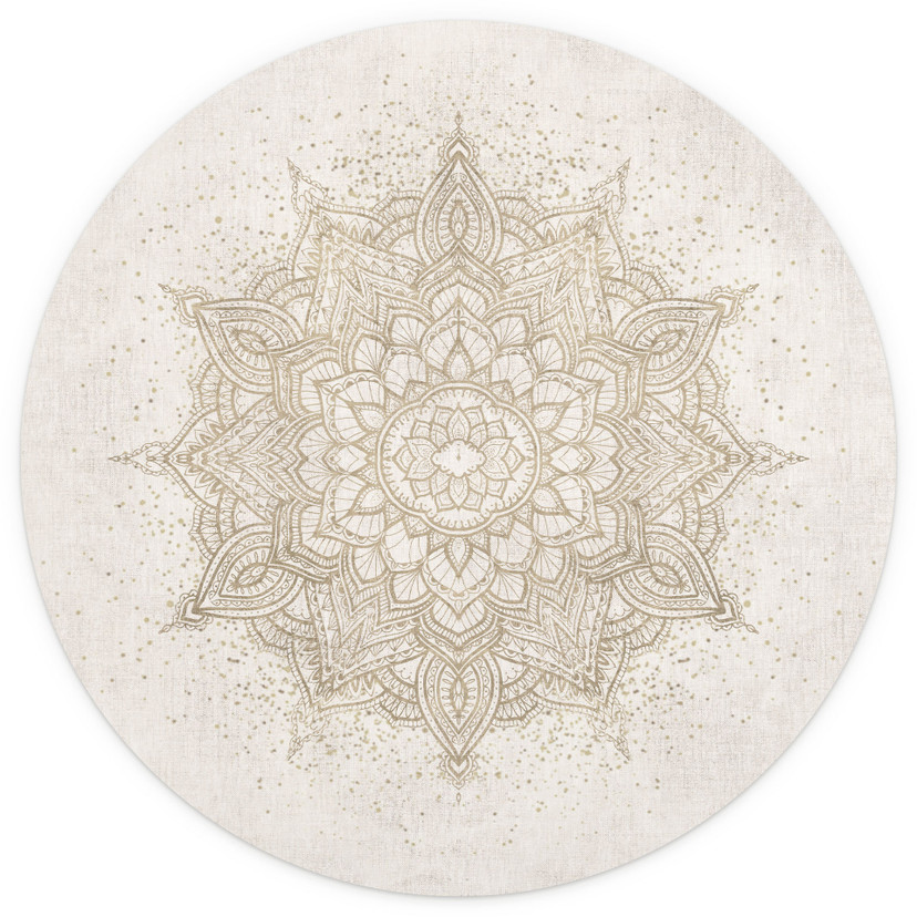 Papier peint photo ornement boho aspect lin - Bloomery Decor - rond - papier peint intissé/papier pe
