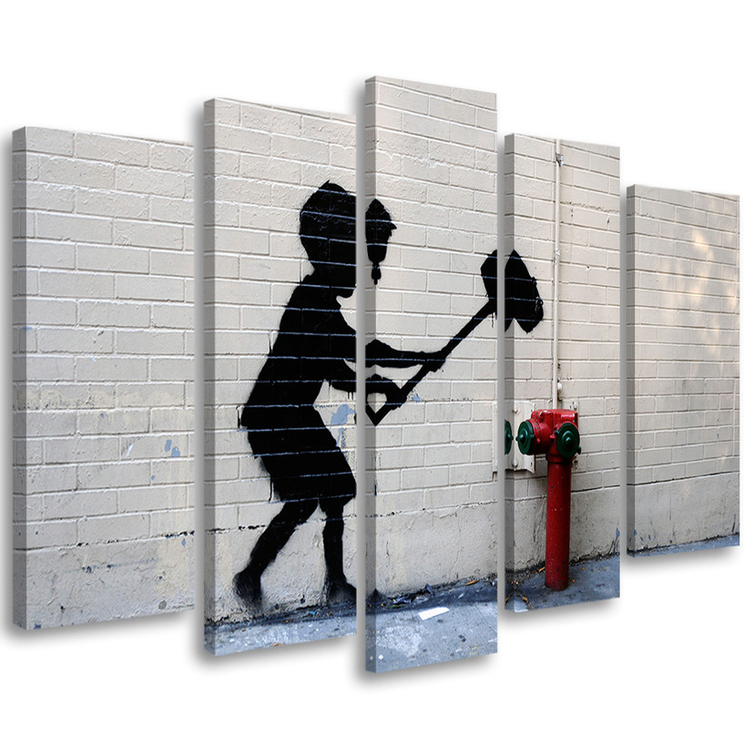 5 stykke lærredstryk, Banksy Hammer Boy Street