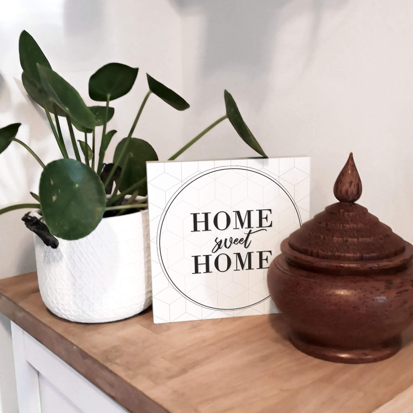 Billede af træ til at sætte op - Home sweet home - 15x15 cm