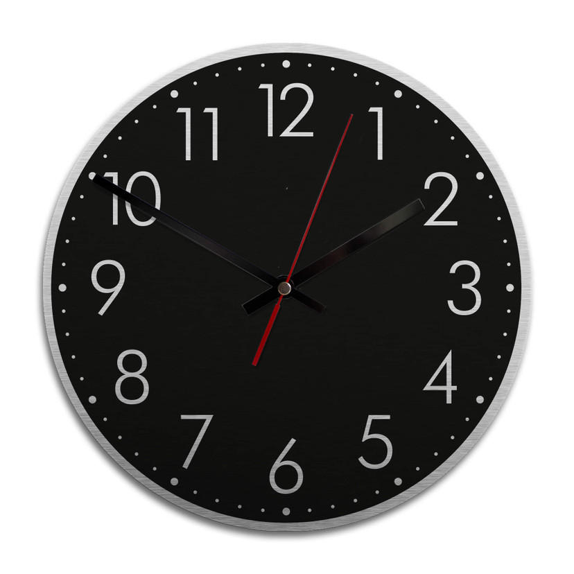 Horloge murale en Alu-Dibond - Argenté - Moderne noire