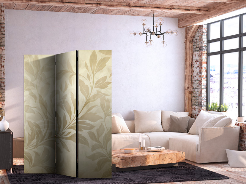 Paravent, Raumteiler freistehend, Trennwand - Botanical Motif with Leaves and Vines in Sandy Colors.