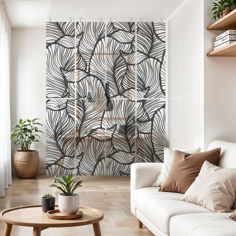 Rozdzielacz pokoju, ekran, wiszący ekran prywatności Floral Line Art - liście