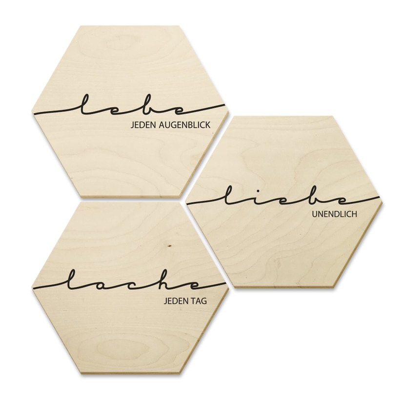 Hexagon - Holz Birke-Furnier - Lebe, Lache, Liebe