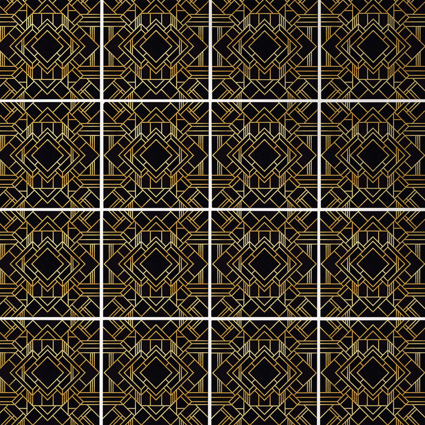 Naklejki na płytki Fredriksson - Art Deco Black Gold - Zestaw 12 sztuk