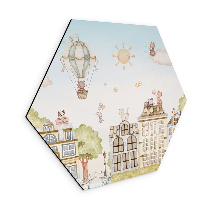 Stampa per pareti Hexagon Gatti sui Tetti - Oliver Robins - Alu-Dibond