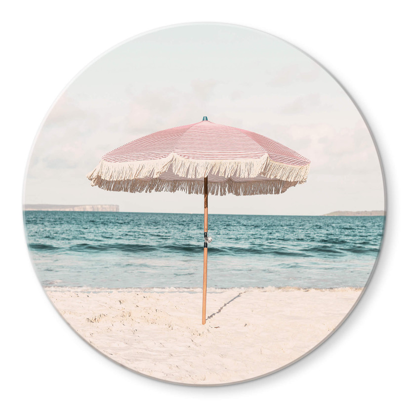 Tableau sur verre rond Sisi & Seb - Parasol rose