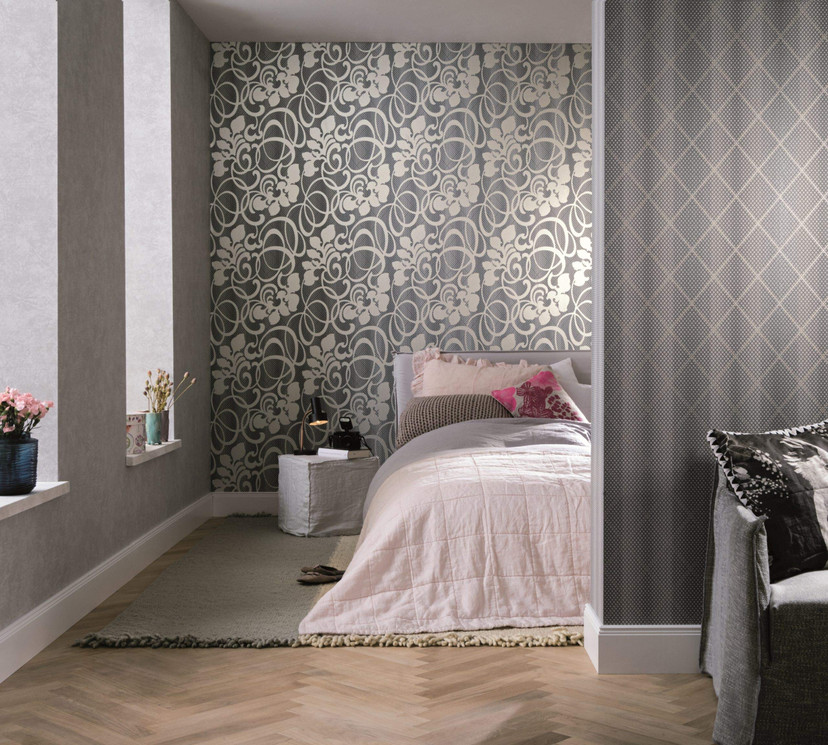 Vliestapete Ornamental Klassisch in Grau , Lounge