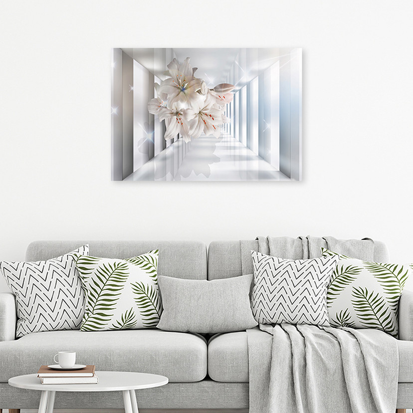 Canvasbillede, Blomster i 3D-tunnel