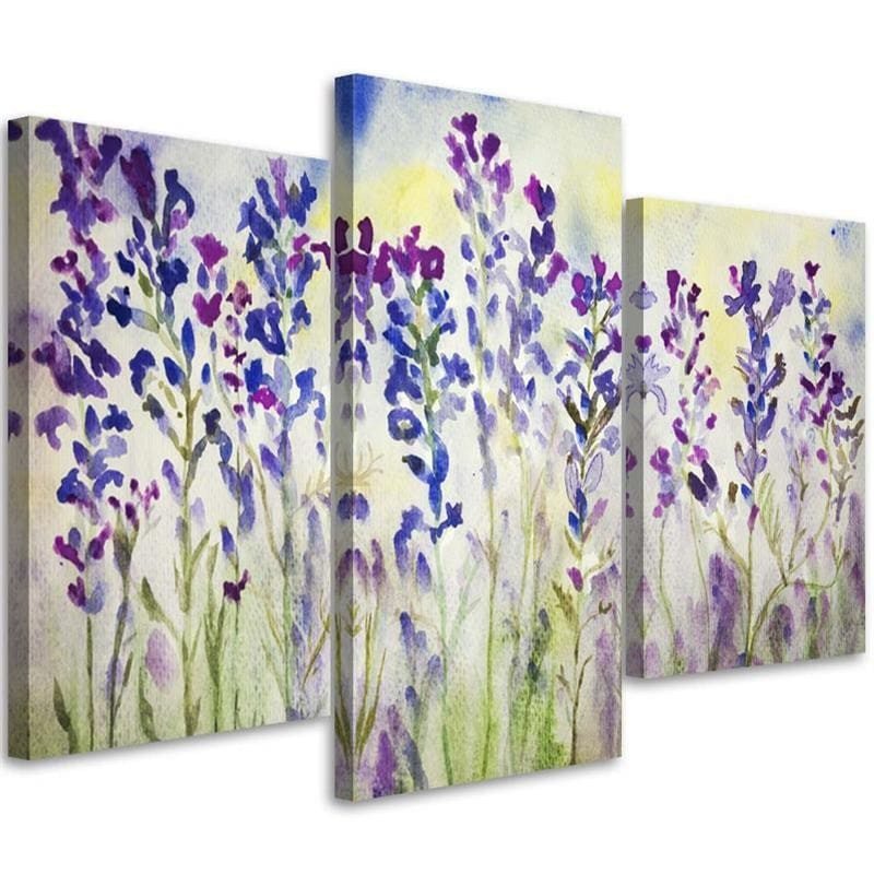 3-delt lærredstryk, markblomster violet