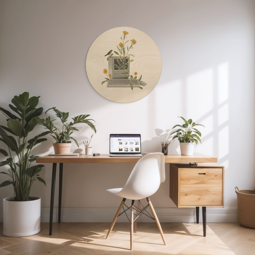 Tableau sur bois Vintage Ordinateur botanique - Frida Floral Studio - Rond