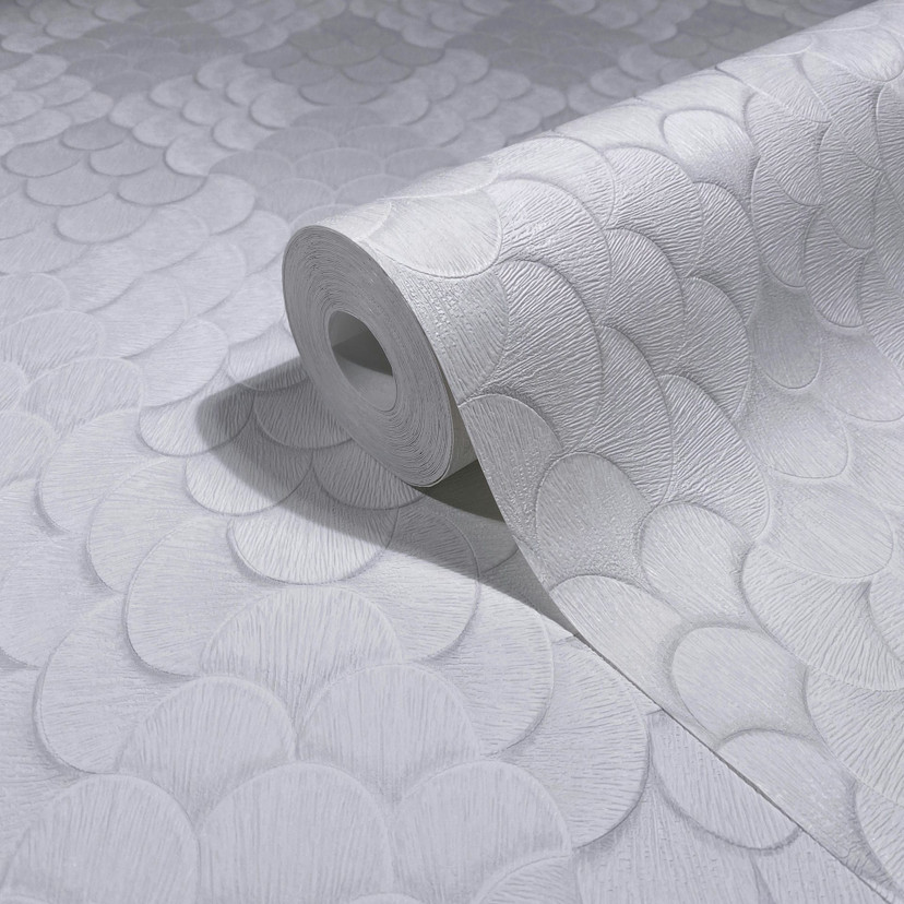 Tapeta z włókniny w kwiaty, geometryczny mat o wyglądzie 3D w kolorze białym