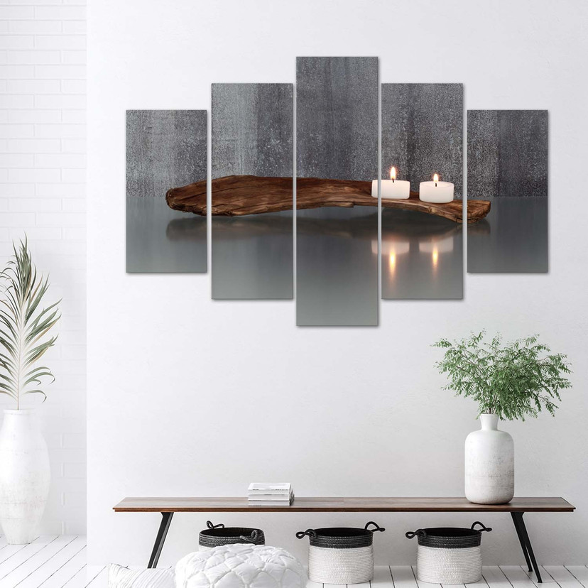 5 stykke lærredsprint, Zen Spa Candle Wood