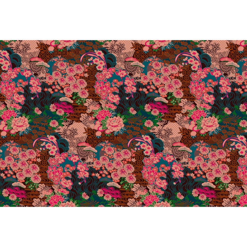 Papier peint à motifs floraux - fleurs roses sur papier peint à fleurs - intissé