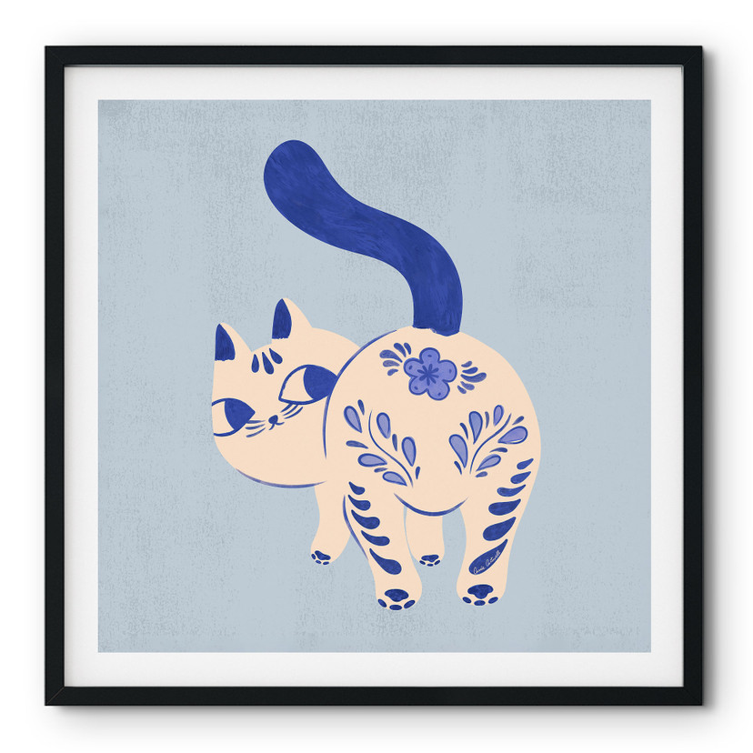Poster Porseleinen Kat Delfts Blauw - Cantwell - Vierkant