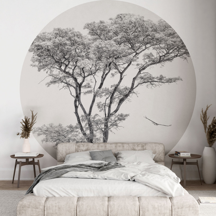 Papier peint photo Arbre minimaliste dans un paysage calme | Nature Papier peint - Flour - Rond - pa