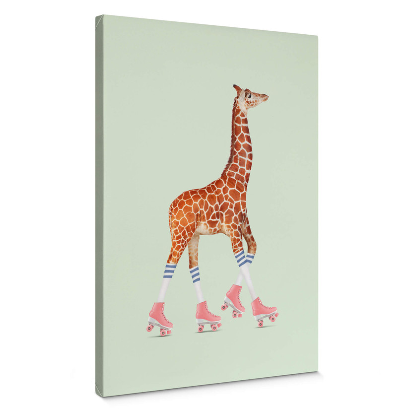 Tableau en toile Loose - Girafe faisant du patin à roulettes