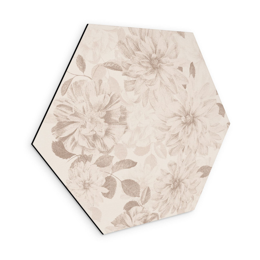 Sekskantet Billede Dahliaer Shabby Chic Beige - Bloomery Decor - Alu-Dibond