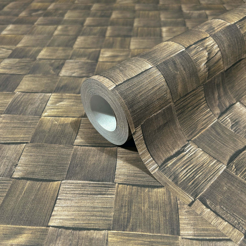 non-woven tapet i 3D vævet look træ brun 3D look