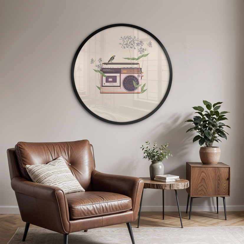 Plakat Retro Radio kwiatowy - Frida Floral Studio - okrągły