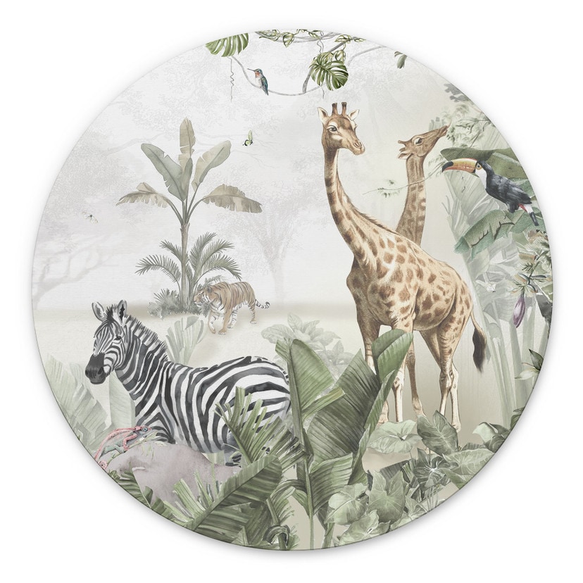 Wanddecoratie jungle dieren op een Afmeting - Ms Tiff - Alu-Dibond - Rond