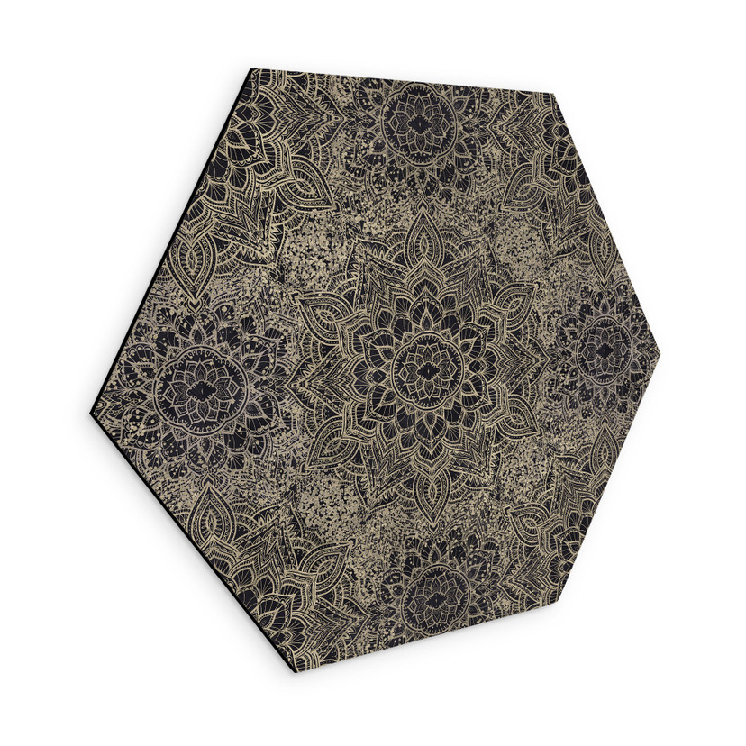 Sekskantet Billede Mandala Boho antik guld - Bloomery Decor - aluminium dibond