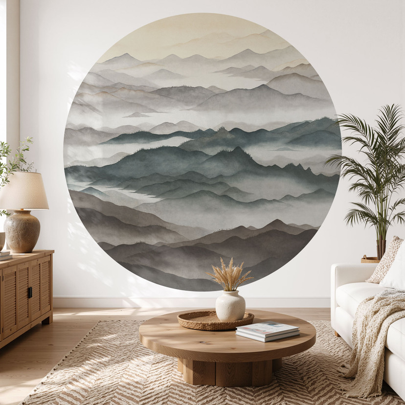 Papier Peint Photo Roerich Light - Paysage Montagneux Brumeux - Sir Edward x Grigory Gladarev - Rond