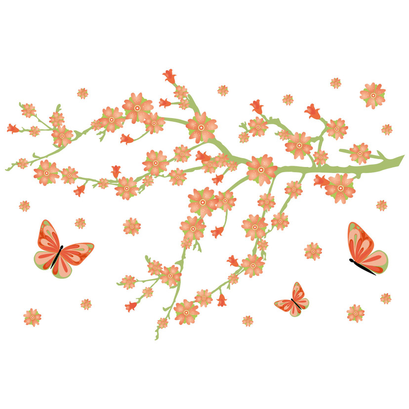 Wallsticker Forårsblomster med Sommerfugle