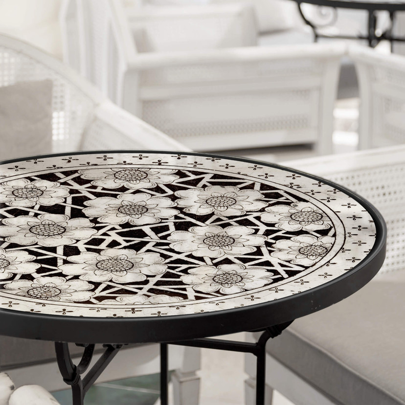 Plateau de table en verre - Fleurs victoriennes - Rond