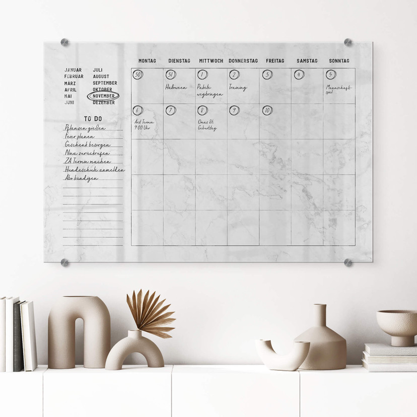 Memoboard Glas/Acryl Monatsplaner Marmor