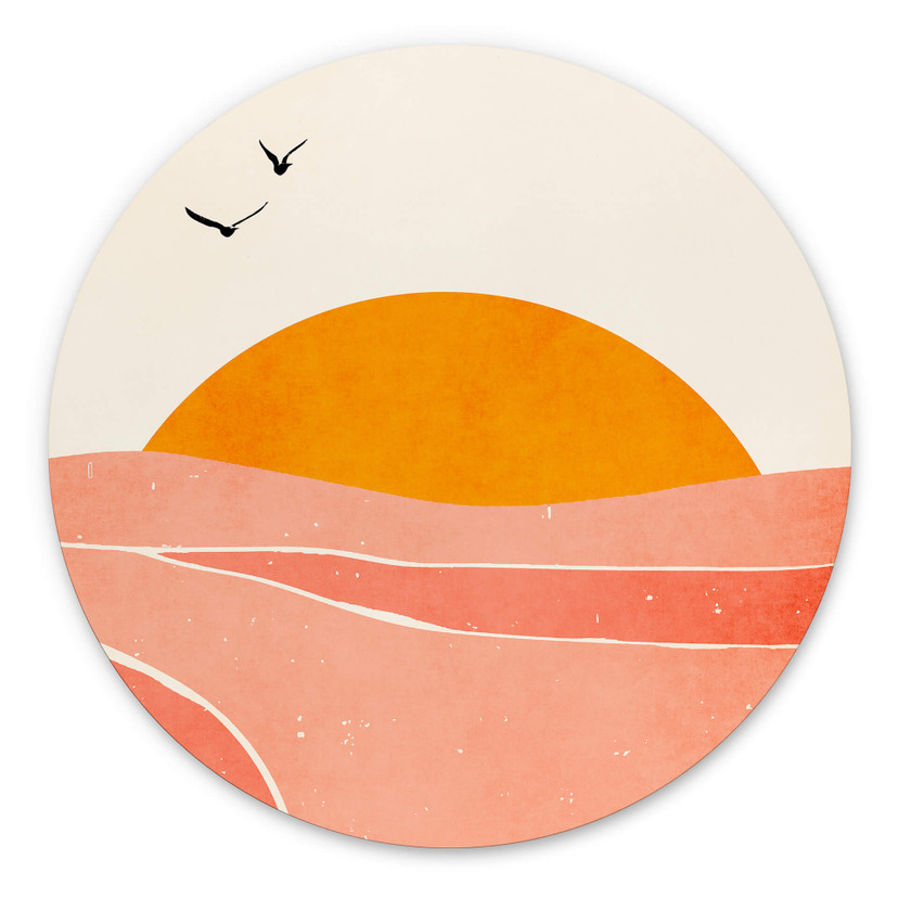 Vægcirkel Solopgang i landskabet rundt - Kubistika – print på aluminium (Alu-Dibond)
