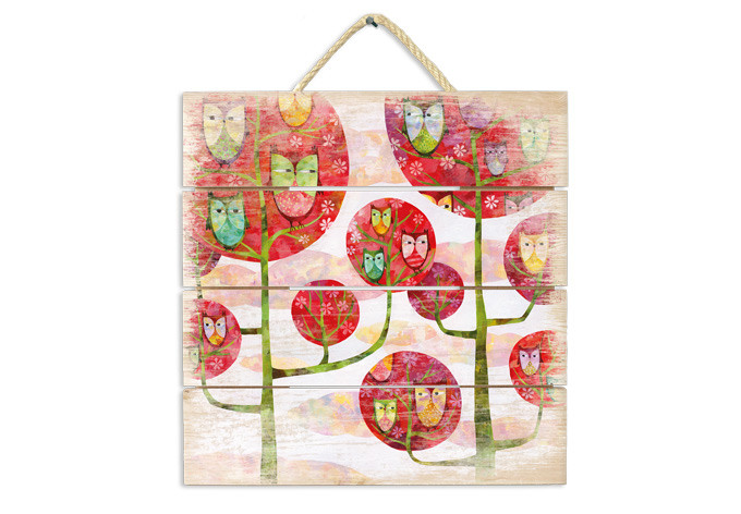 Obraz drewniany Blanz - Sowy w lesie - 40x41,5 cm