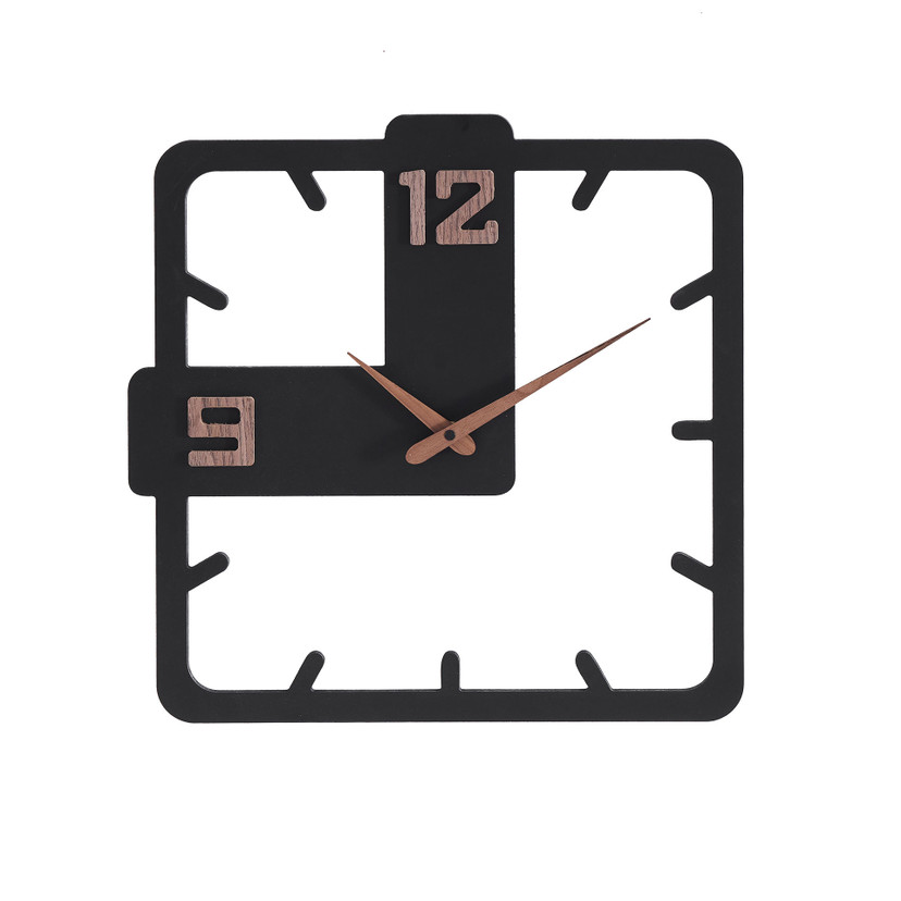 Holz-Wanduhr | MDF | mattschwarz, quadratisch, 40x40 cm