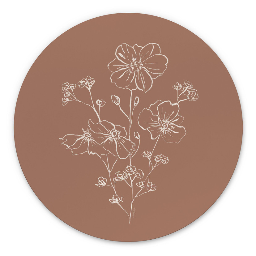 Billede Wild Rose Bouquet Mocha Mousse - Anis Illustration - rund – print på aluminium (Alu-Dibond)