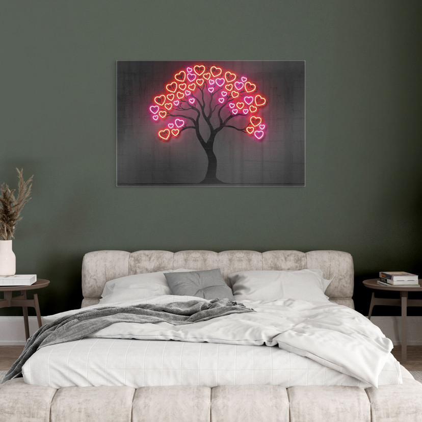 Glasbillede - Træ med røde hjerter | Neon Pop Art - Mielu