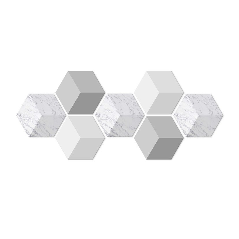 3D Hexagon Alu-Dibond sæt - Lys marmor (sæt med 7)