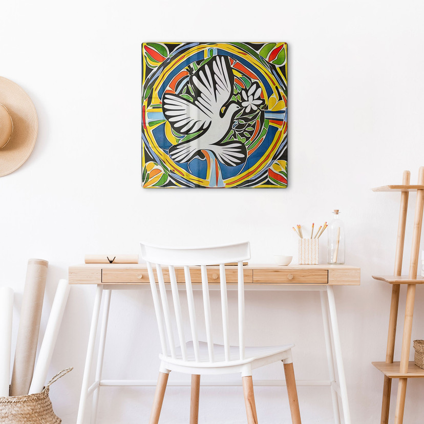 Glasbillede - Farverig fredsdue - inspireret af Matisse - Zamart