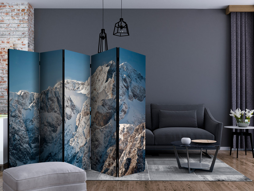Kamerscherm - Winter in de Alpen , 5-delig - 225x172 cm