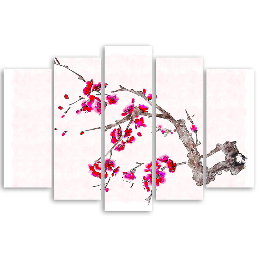 5 stykke lærredsprint Cherry Blossom Japan Nature