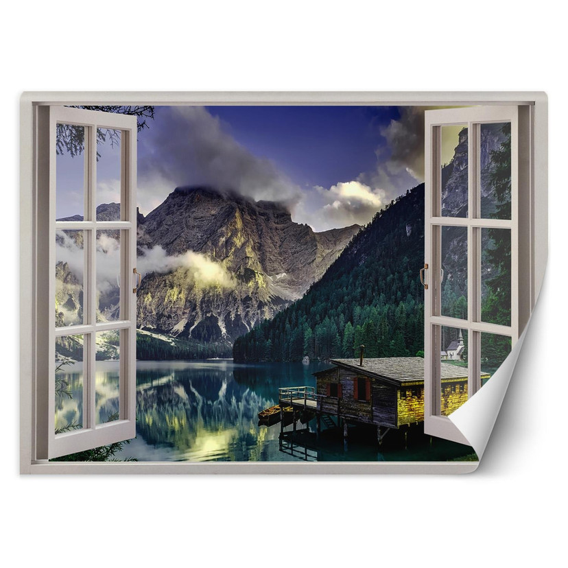 Fototapete Fensterblick See in den Bergen Natur